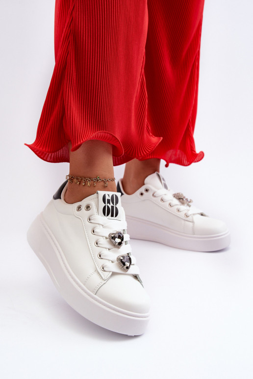Sneakers da donna con plateau con cuori, azamia bianca