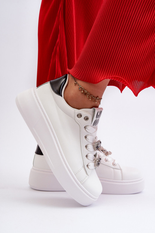 Sneakers da donna con plateau con cuori, azamia bianca
