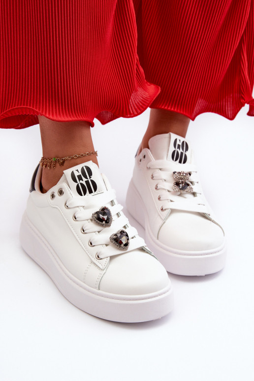 Sneakers da donna con plateau con cuori, azamia bianca