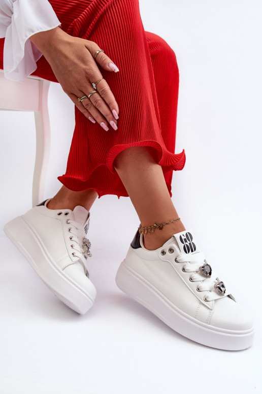 Sneakers da donna con plateau con cuori, azamia bianca