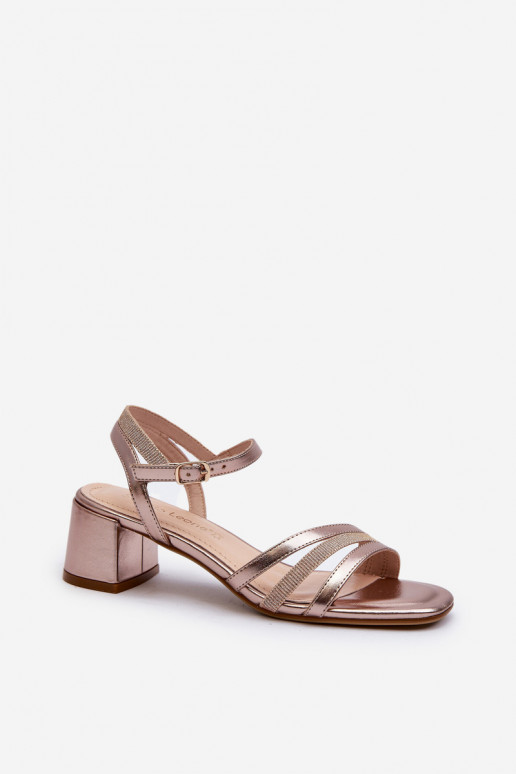 Sandali da donna con tacco basso realizzati in ecopelle Sergio Leone SK046 colore oro rosa