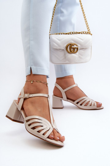 con effetto lacca Sandali eleganti con tacco Sergio Leone SK880 beige