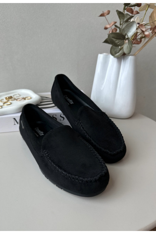 Mocassini da donna realizzati in Eco Camoscio Nero Amrutia
