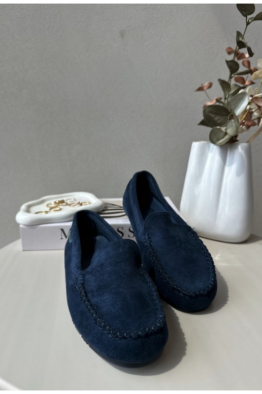 Mocassini da donna in pelle scamosciata biologica Blu Navy Amrutia