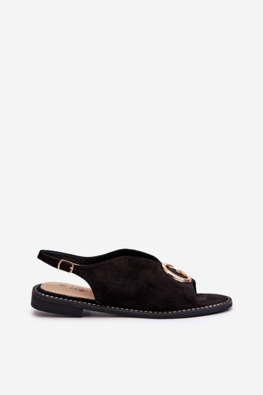 Stile elegante Sandali da donna con ornamenti realizzati in eco pelle scamosciata S.Barski KV27-058 colore nero