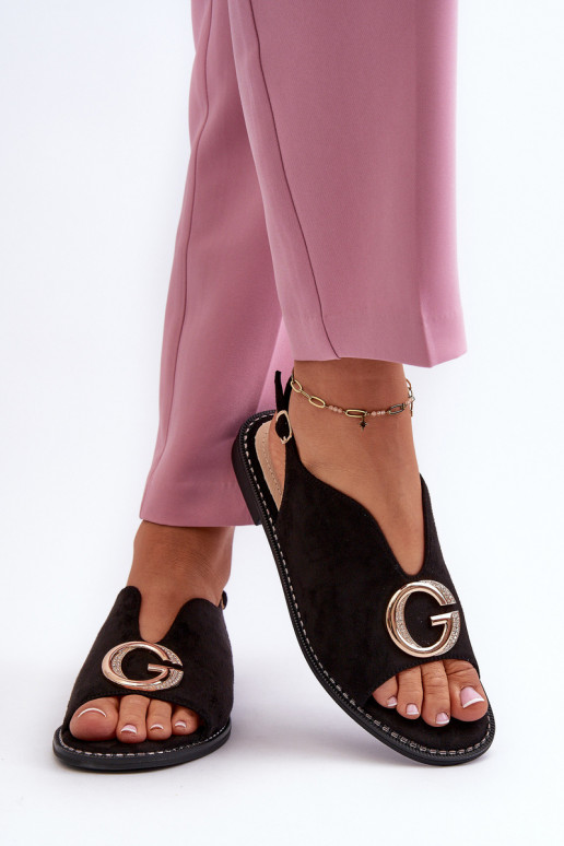 Stile elegante Sandali da donna con ornamenti realizzati in eco pelle scamosciata S.Barski KV27-058 colore nero