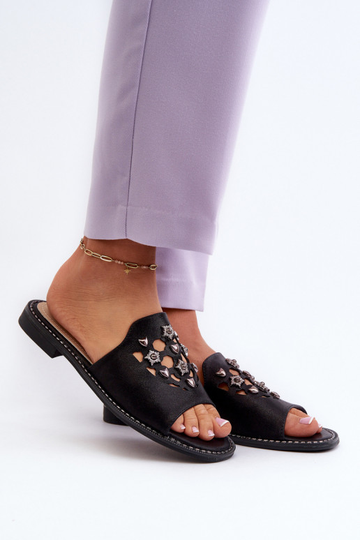 con lucentezza Sandali da donna con bellissimi dettagli S.Barski KV27-063 colore nero