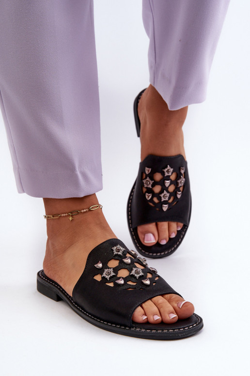 con lucentezza Sandali da donna con bellissimi dettagli S.Barski KV27-063 colore nero