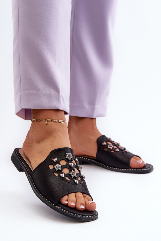 con lucentezza Sandali da donna con bellissimi dettagli S.Barski KV27-063 colore nero