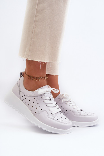 con elementi traforati Scarpe da ginnastica modello scarpe in pelle naturale colore grigio S.Barski LR482