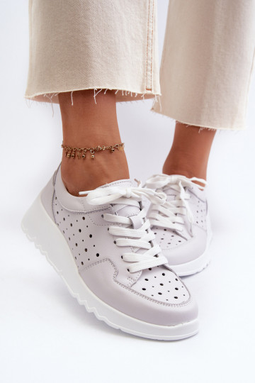 con elementi traforati Scarpe da ginnastica modello scarpe in pelle naturale colore grigio S.Barski LR482 2