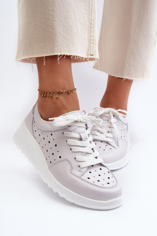 con elementi traforati Scarpe da ginnastica modello scarpe in pelle naturale colore grigio S.Barski LR482