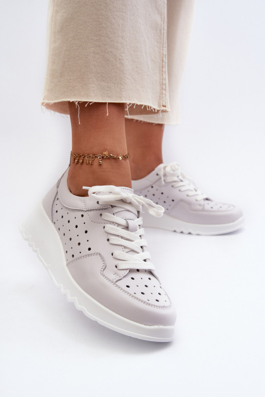 con elementi traforati Scarpe da ginnastica modello scarpe in pelle naturale colore grigio S.Barski LR482