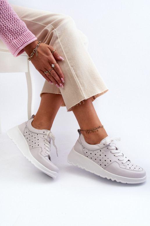 con elementi traforati Scarpe da ginnastica modello scarpe in pelle naturale colore grigio S.Barski LR482