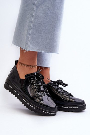 Scarpe stringate con plateau in pelle naturale S.Barski LR620 colore nero