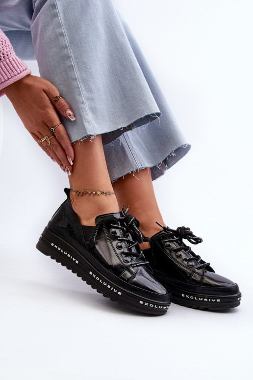 Scarpe stringate con plateau in pelle naturale S.Barski LR620 colore nero Scarpe stringate con plateau in pelle naturale S.Barski LR620 colore nero