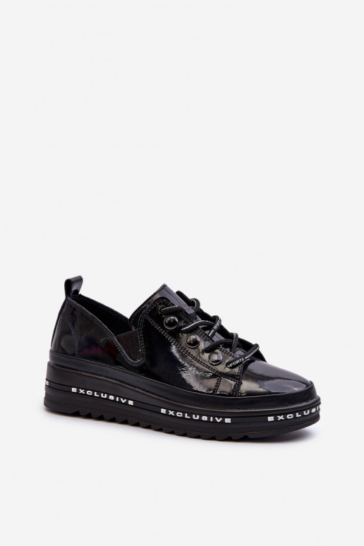 Scarpe stringate con plateau in pelle naturale S.Barski LR620 colore nero