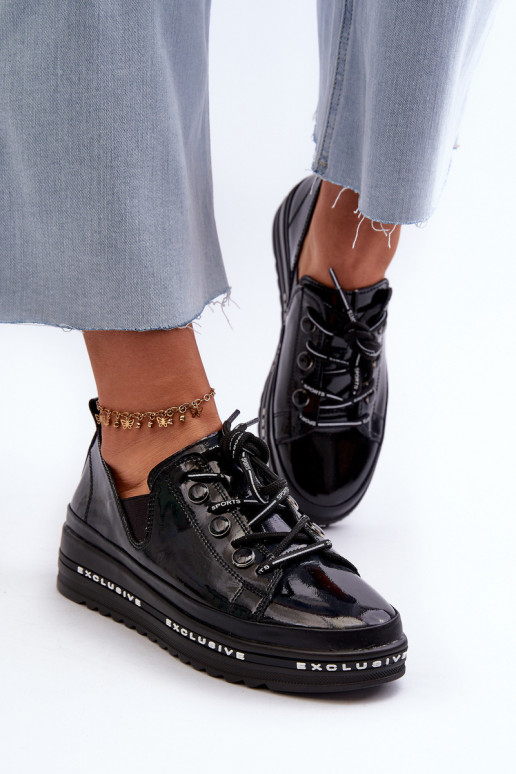 Scarpe stringate con plateau in pelle naturale S.Barski LR620 colore nero