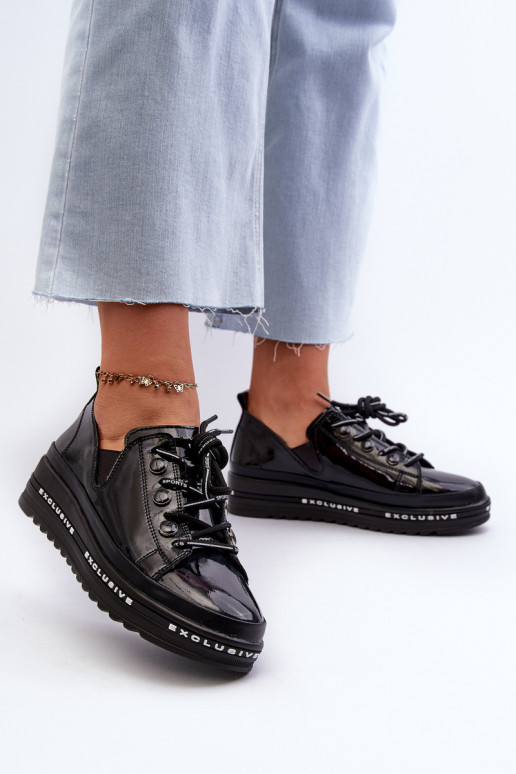 Scarpe stringate con plateau in pelle naturale S.Barski LR620 colore nero
