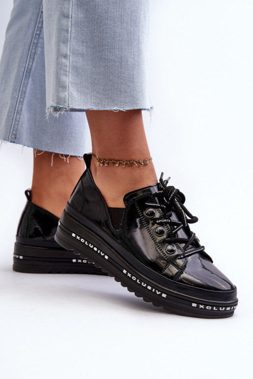 Scarpe stringate con plateau in pelle naturale S.Barski LR620 colore nero