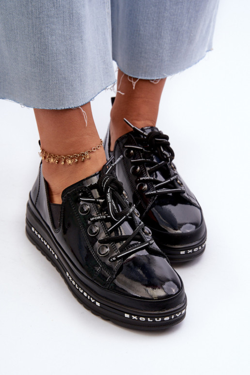 Scarpe stringate con plateau in pelle naturale S.Barski LR620 colore nero