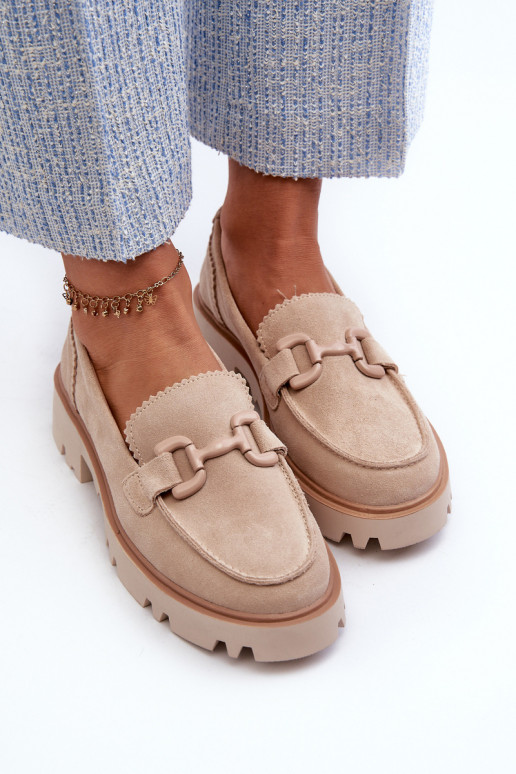 Mocassini in camoscio con ornamenti D&A TW117 beige