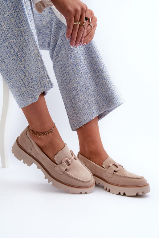 Mocassini in camoscio con ornamenti D&A TW117 beige