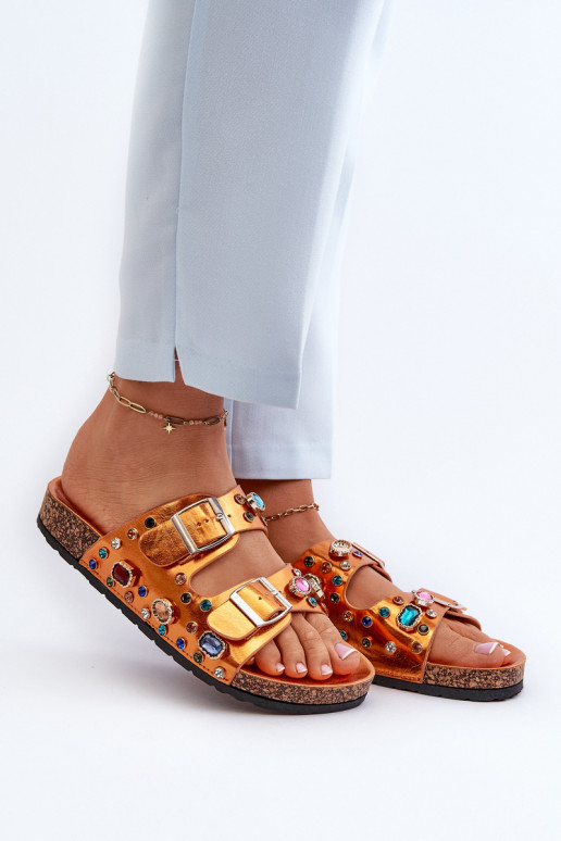 Ciabatte da donna decorate con fibbie S.Barski MY121 colore arancione