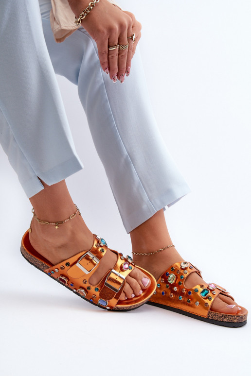 Ciabatte da donna decorate con fibbie S.Barski MY121 colore arancione