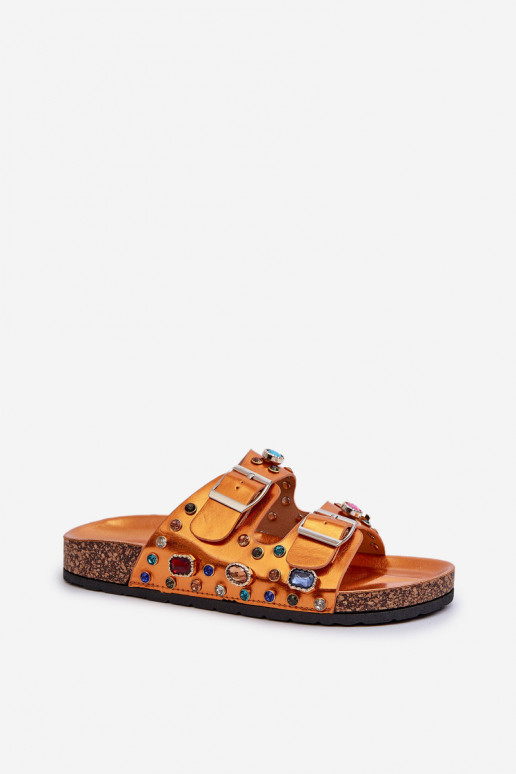 Ciabatte da donna decorate con fibbie S.Barski MY121 colore arancione