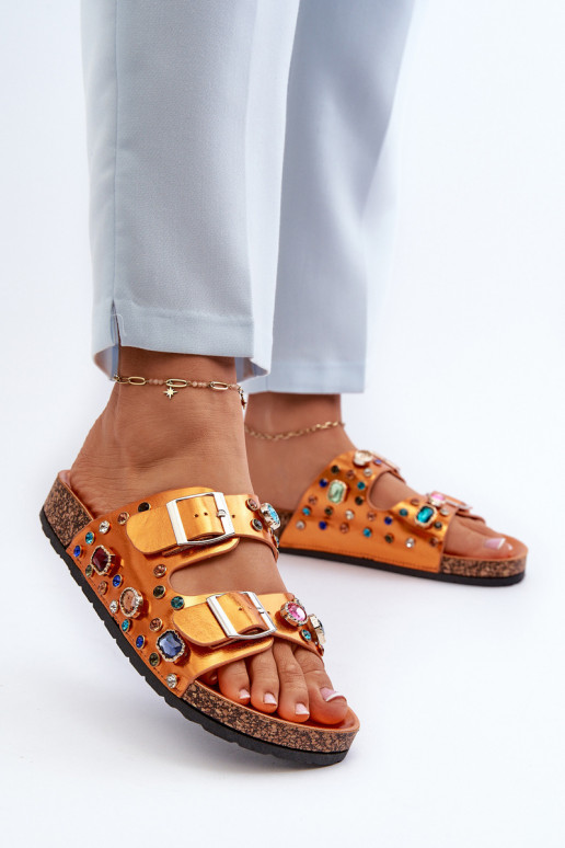 Ciabatte da donna decorate con fibbie S.Barski MY121 colore arancione
