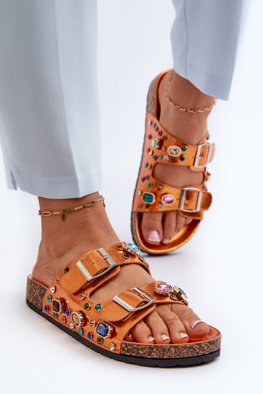 Ciabatte da donna decorate con fibbie S.Barski MY121 colore arancione