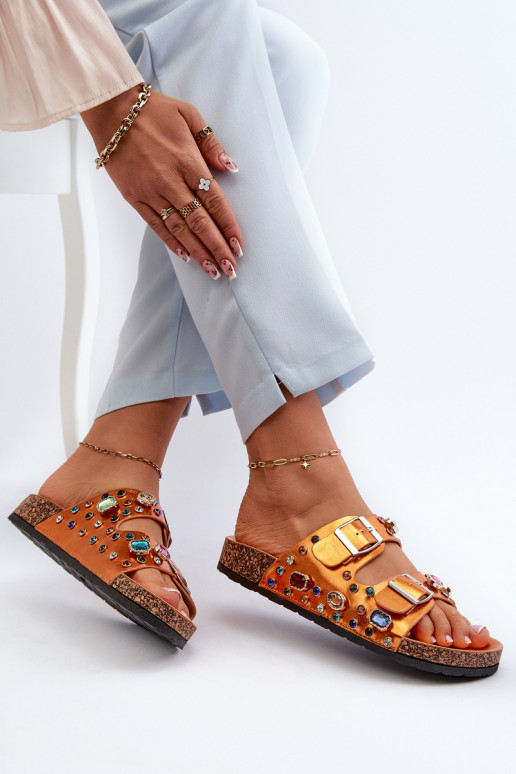 Ciabatte da donna decorate con fibbie S.Barski MY121 colore arancione