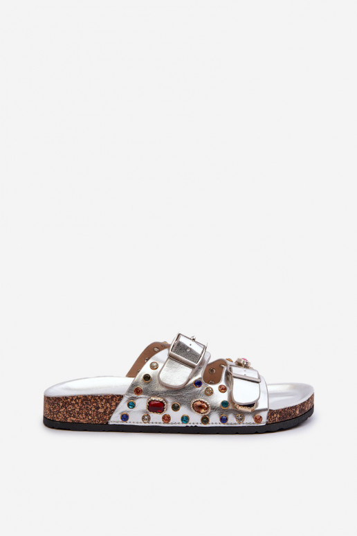 Ciabatte da donna decorate con fibbie S.Barski MY121 colore argento