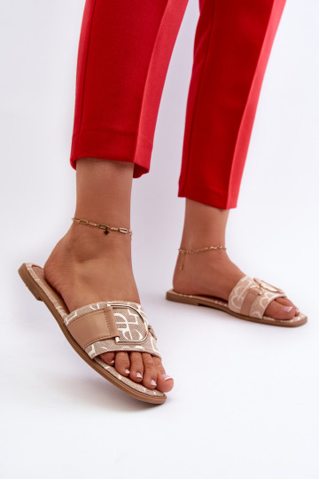 con lucentezza Pantofole da donna con ornamenti beige Taleci