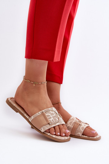 con lucentezza Pantofole da donna con ornamenti beige Taleci 2