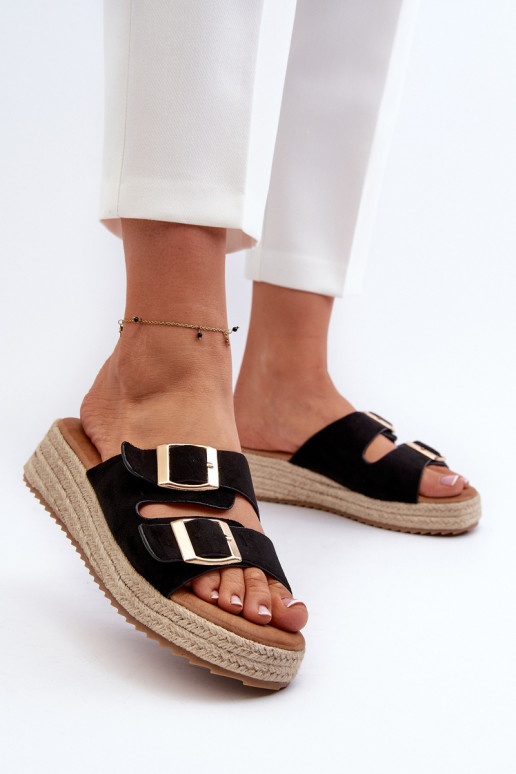 Ciabatte da donna realizzate in eco camoscio nero Zaloemi
