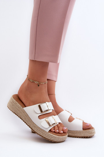Pantofole bianche da donna in pelle artificiale Zaloemi