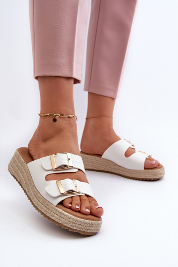 Pantofole bianche da donna in pelle artificiale Zaloemi 2