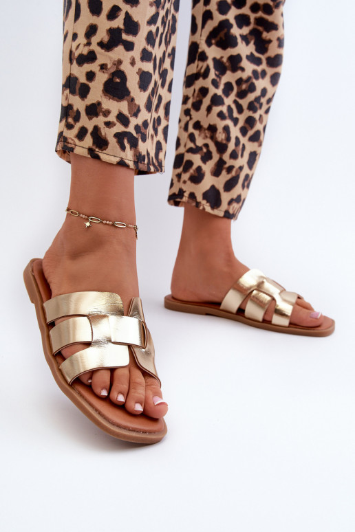 Infradito da donna con suola piatta realizzate in ecopelle Risamay colore oro