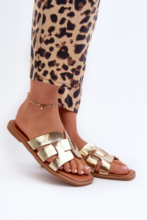 Infradito da donna con suola piatta realizzate in ecopelle Risamay colore oro