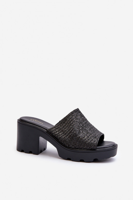 Pantofole da donna con tacco alto intrecciate Titantha nere