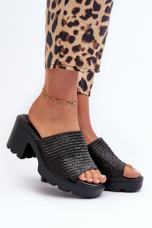Pantofole da donna con tacco alto intrecciate Titantha nere