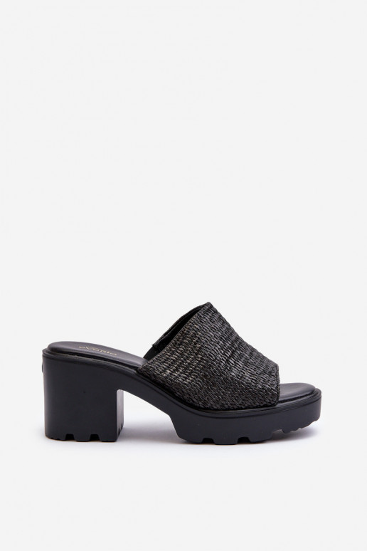 Pantofole da donna con tacco alto intrecciate Titantha nere