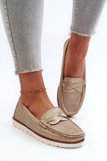 mocassini da donna realizzati in ecopelle Nestalia colore dorato