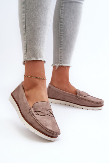 Mocassini in suede artificiale da donna, color sabbia scuro Nestalia