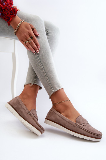 Mocassini in suede artificiale da donna, color sabbia scuro Nestalia 2