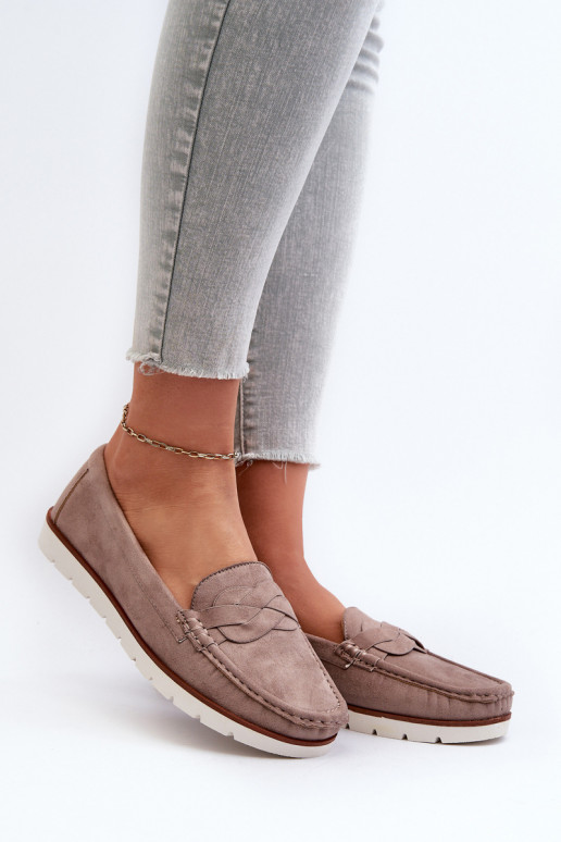 Mocassini da donna in camoscio organico, Nestalia beige scuro