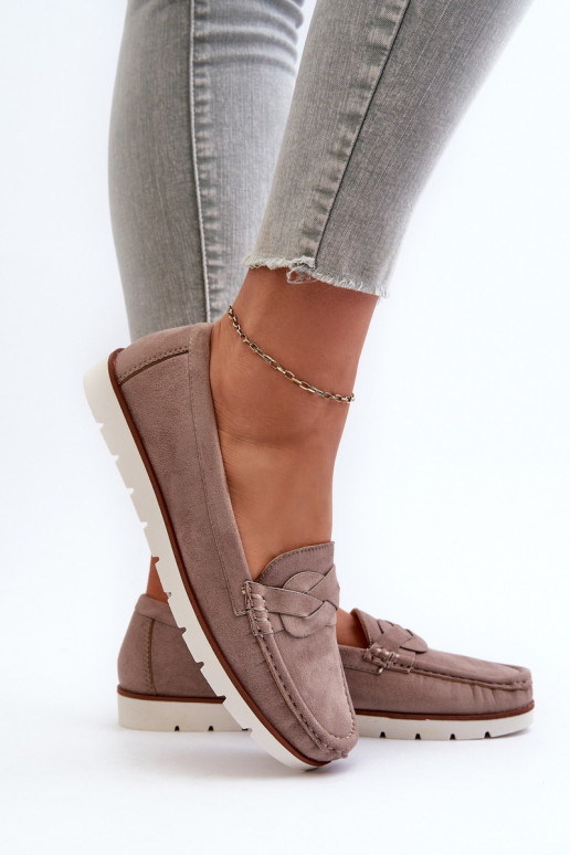 Mocassini da donna in camoscio organico, Nestalia beige scuro