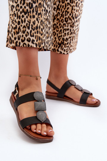 Sandali bassi da donna con bellissimi dettagli Sergio Leone SK072H colore nero